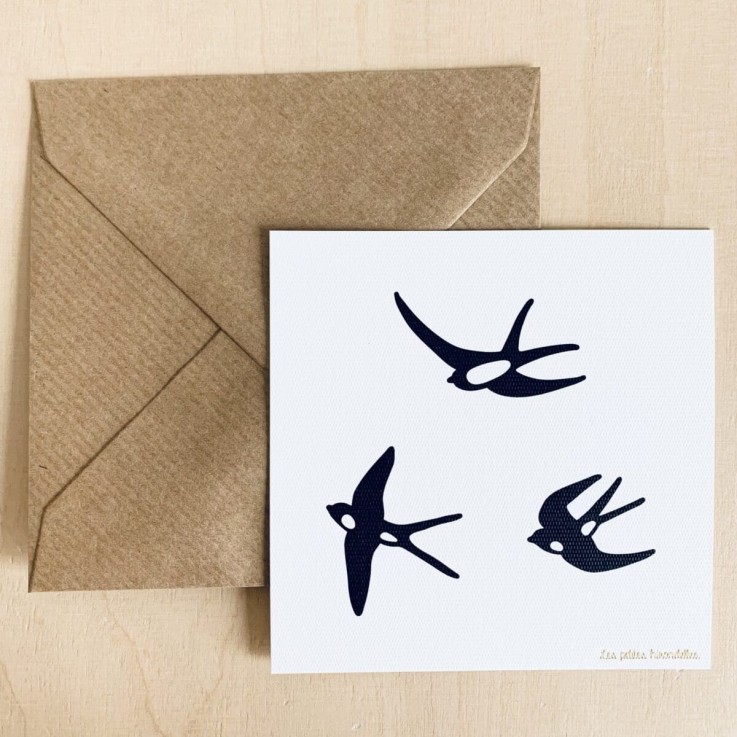 Carte de correspondance - Les hirondelles en vol noires