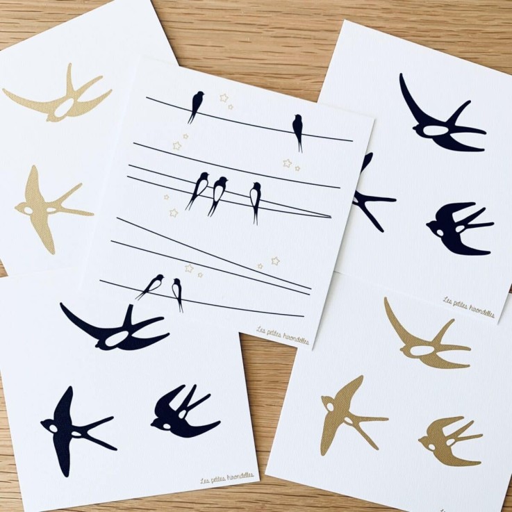 Carte de correspondance - Les hirondelles en vol noires