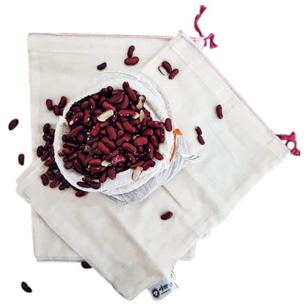 Lot de 5 sacs réutilisables céréales et légumineuses Coton Bio