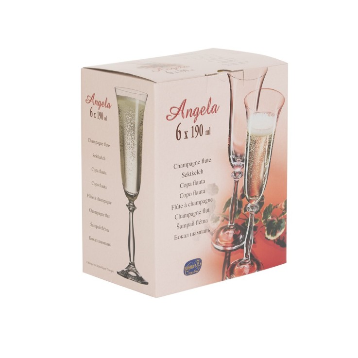 Boîte de 6 flûtes Angela filet or 19 cl en verre cristallin
