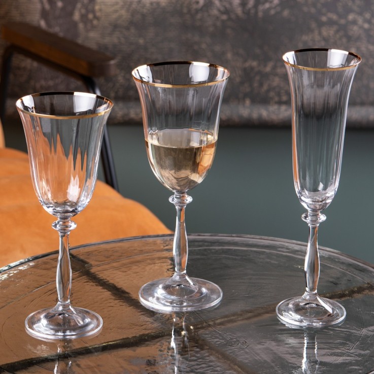 Boîte de 6 flûtes Angela filet or 19 cl en verre cristallin