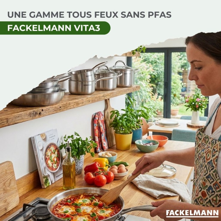 Poêles à Frire 26 28 cm, Casseroles 14 et 18 cm, Faitouts 20 24 cm inox 18/10 Triply Fackelmann Vita3
