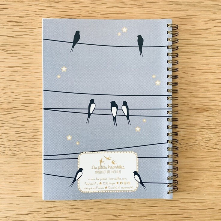 Carnet en papier A5 - Lignes spirales - Les hirondelles sur le fil