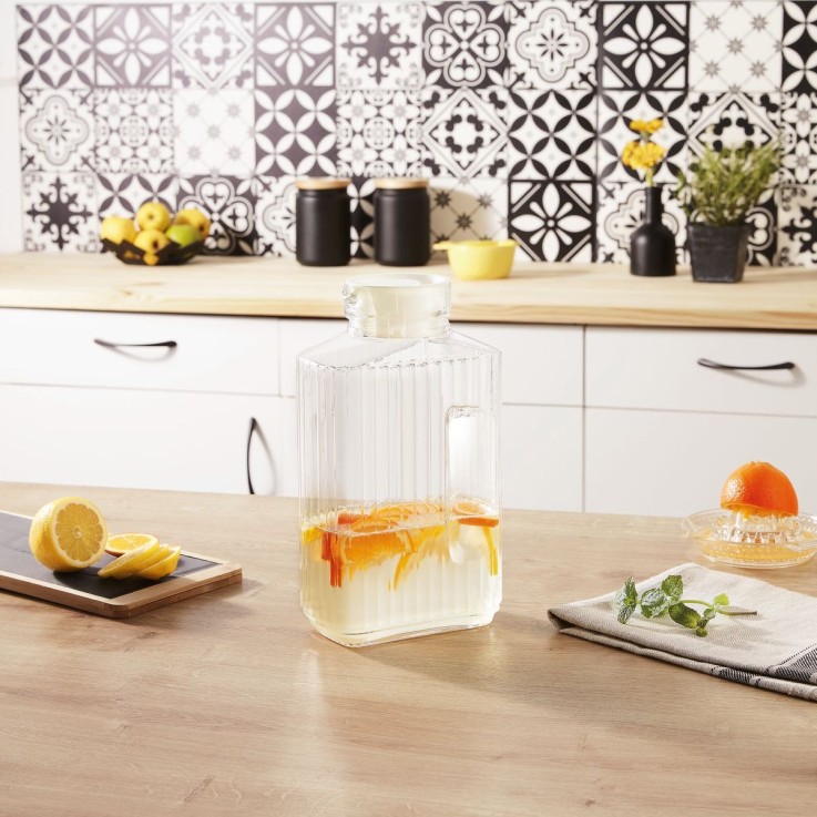 Pichet Quadro avec bouchon  2 l blanc en verre