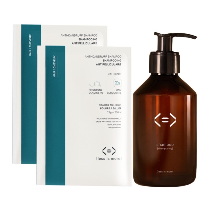 Kit shampoing antipelliculaire en poudre à diluer + 2 recharges + 1 bouteille 250ml