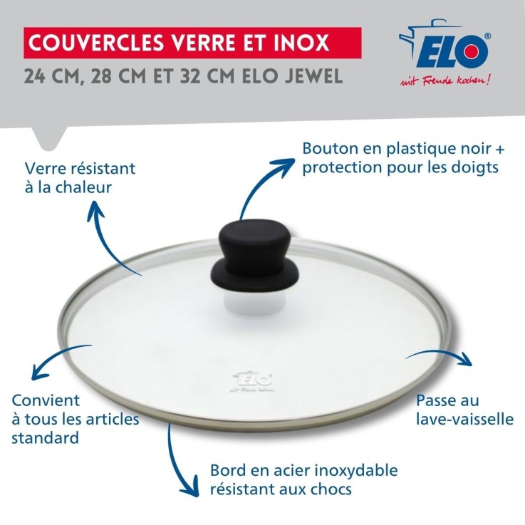 Set de 3 Poêles 24, 28 et 32 cm céramique sans PFAS et 3 couvercles Elo Bistro Line