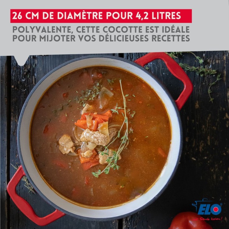 Cocotte en fonte émaillée 26 cm rouge cerise 4.5 L Elo