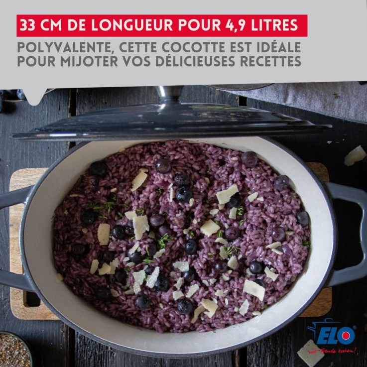Cocotte ovale en fonte émaillée 33 cm gris classique 5 L Elo