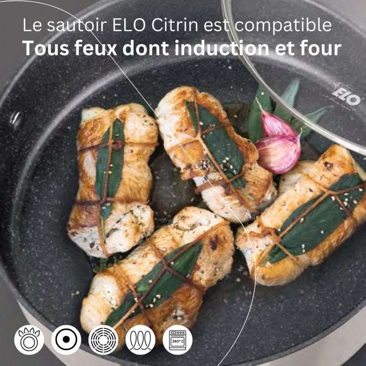 Sautoir 28 cm en acier inoxydable 18/10 antiadhésif Elo Citrin