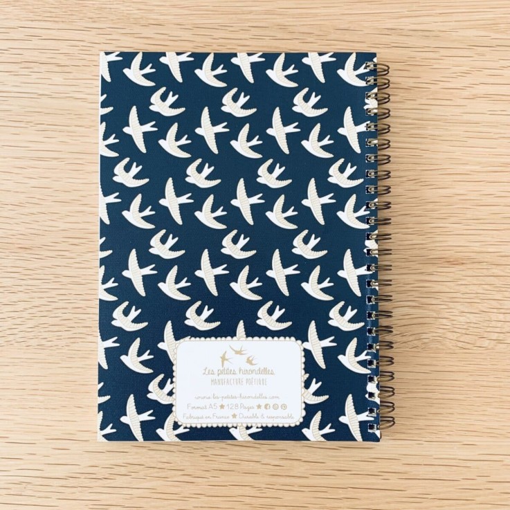 Carnet en papier A5 - Lignes spirales - Les hirondelles en vol