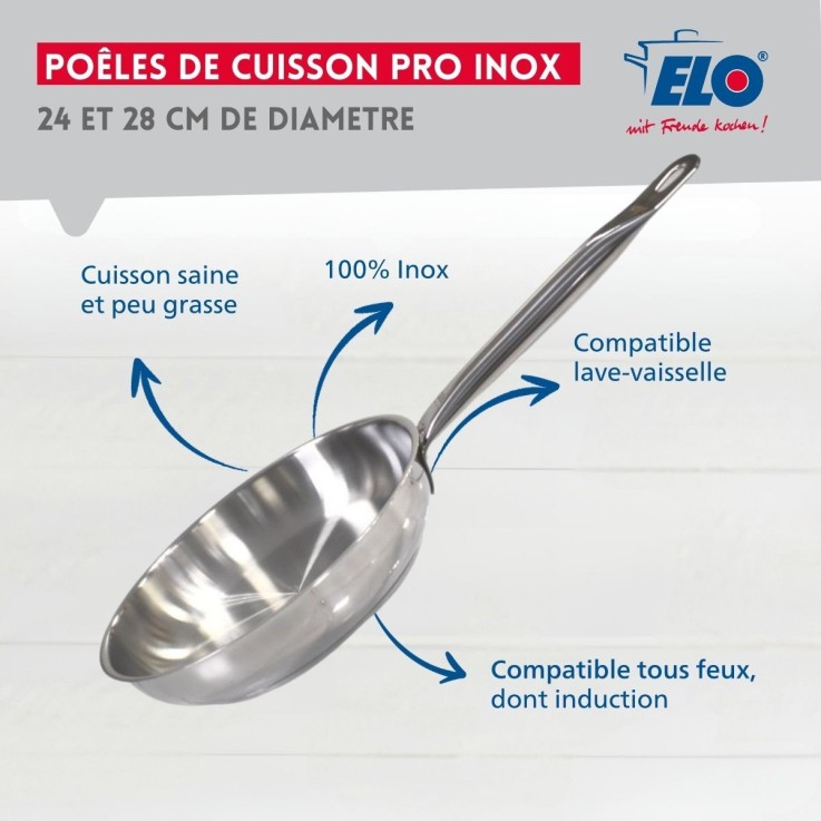 Lot de 2 poêles inox de 24 cm et 28 cm Elo Profi Therm