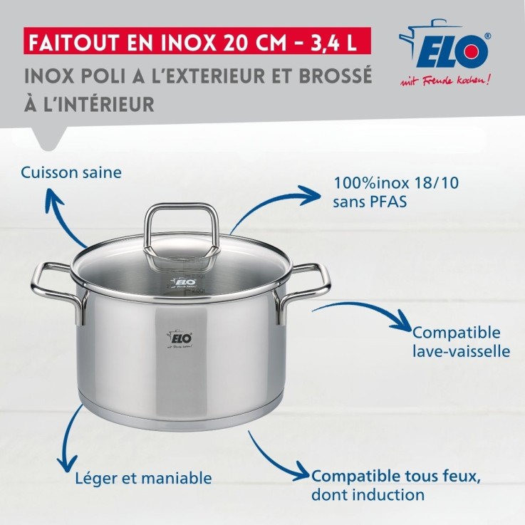 Faitout en inox 20 cm de 3,4 litres Elo Citrin