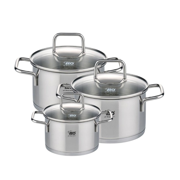 Set de 3 faitouts 12 cm 16 cm et 20 cm avec couvercles en verre Elo Citrin