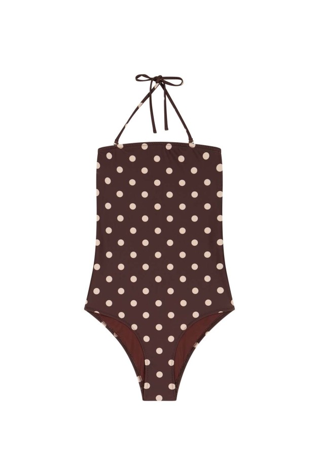 Maillot 1 pièce bustier Pois marron en Fibres Recyclées