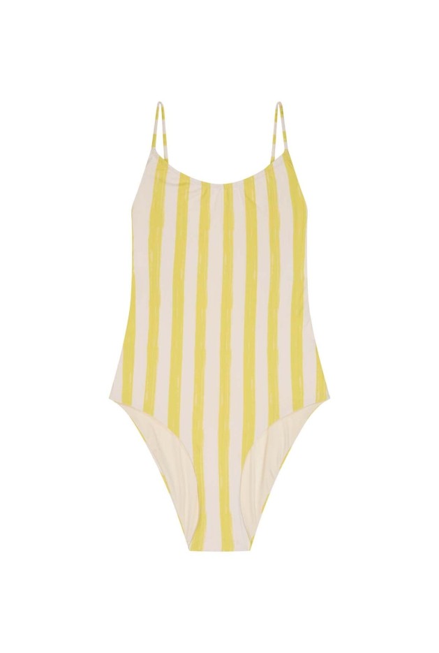 Maillot de bain 1 pièce Rayures Jaune en Fibres Recyclées