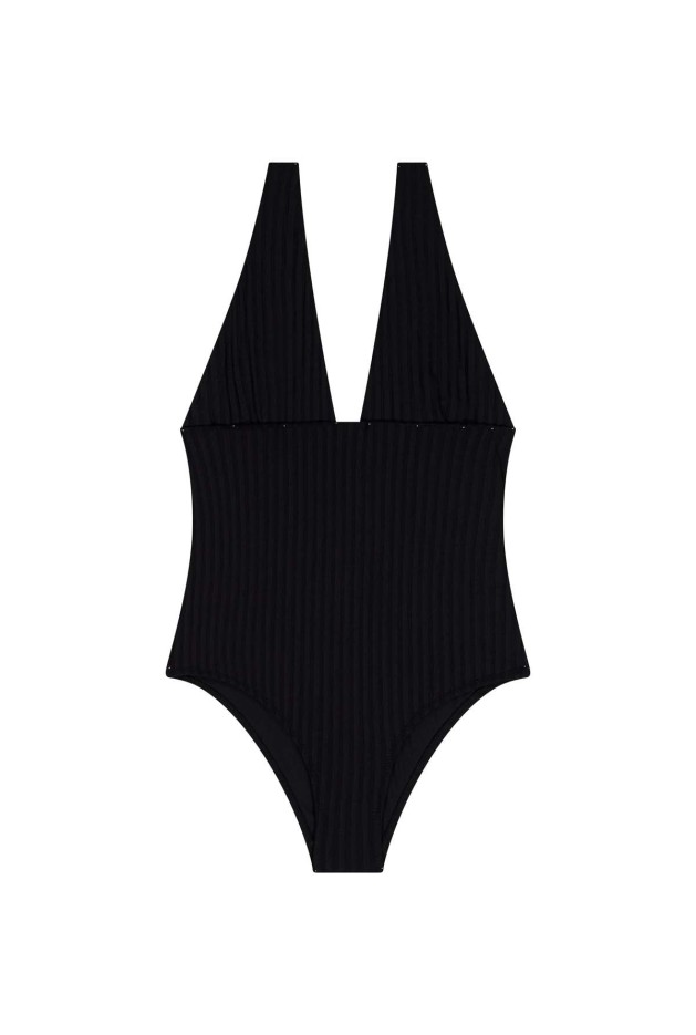 Maillot de bain décolleté 1 pièce Noir en Fibres Recyclées