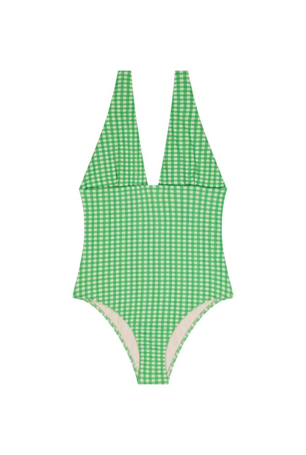 Maillot de bain décolleté 1 pièce Vichy Vert en Fibres Recyclées