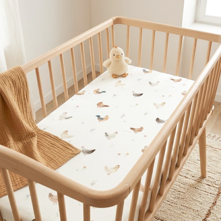 Drap housse berceau en satin de coton, GALLINA