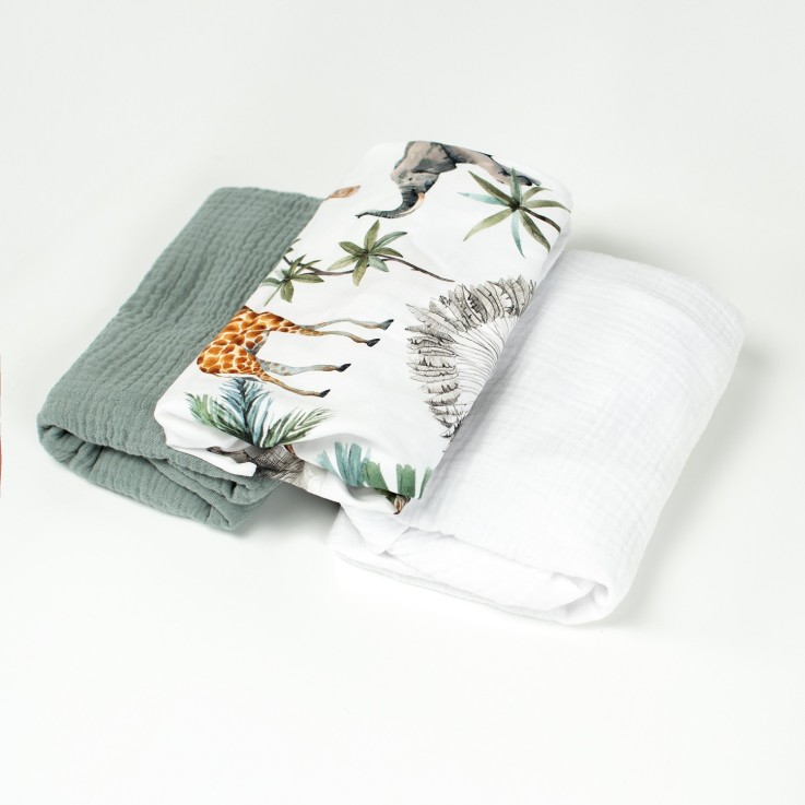 Lot de 3 Draps housses couffin en coton, Safari