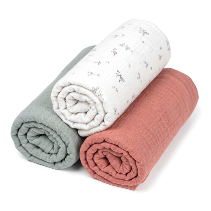 Lot de 3 Draps housses couffin en gaze de coton, Melody