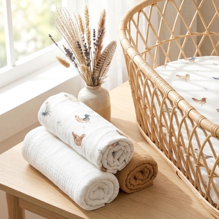 Lot de 3 draps housses couffin panier moïse coton Gallina