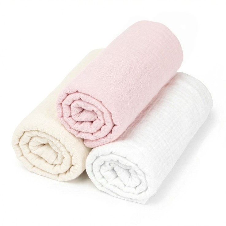 Lot de 3 Draps housses couffin en gaze de coton, Pastel