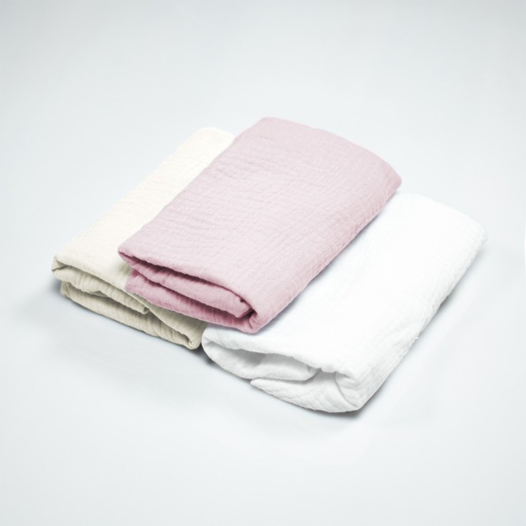 Lot de 3 Draps housses couffin en gaze de coton, Pastel
