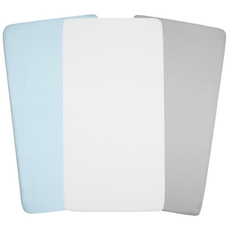 Lot de 3 draps housse berceau en gaze de coton, Uni