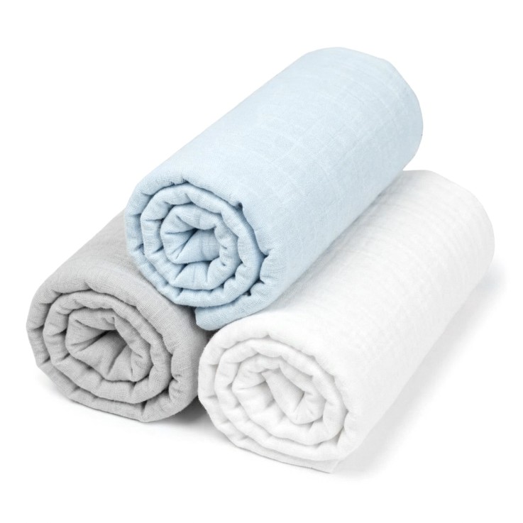 Lot de 3 Draps housses couffin en gaze de coton, Uni