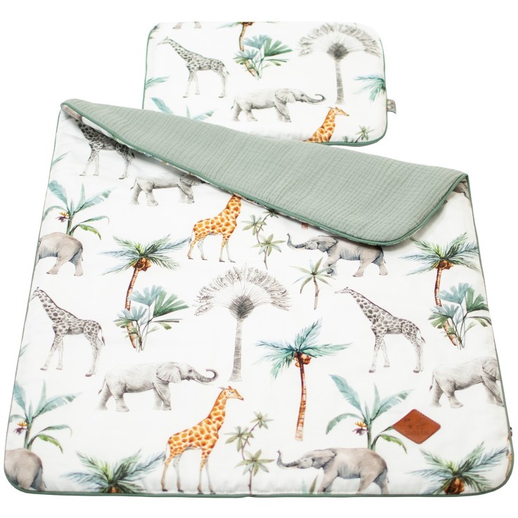 Set couverture et coussin pour berceau et couffin en coton, Safari
