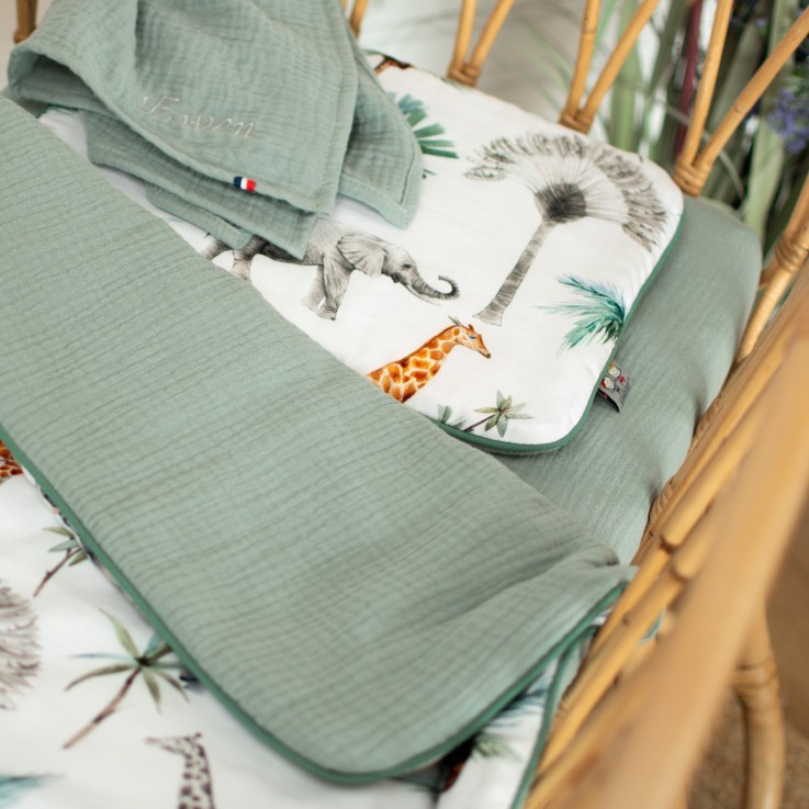 Set couverture et coussin pour berceau et couffin en coton, Safari