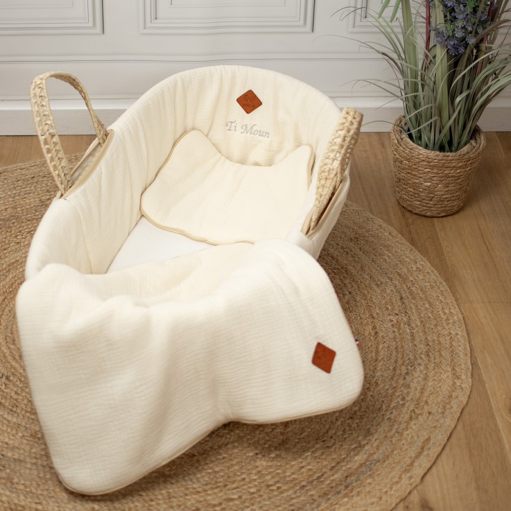 Set berceau, couverture et coussin en gaze de coton, Jeanne