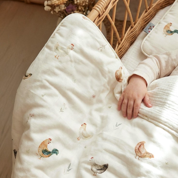 Set coussin et couverture pour berceau et couffin en Coton, GALLINA