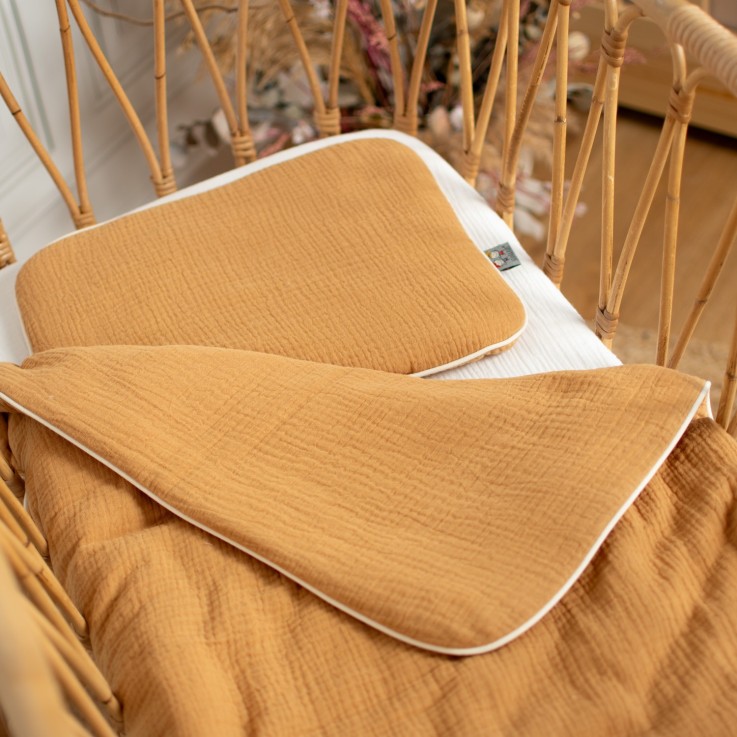 Set berceau, couverture et coussin en gaze de coton, Jeanne
