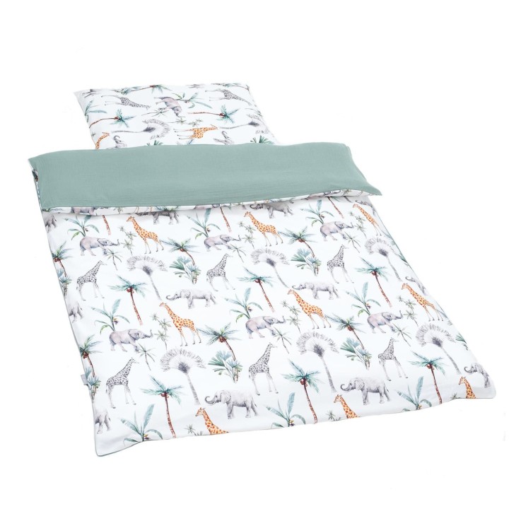 Ensemble couette et oreiller enfant prêt à dormir en coton satiné, Safari