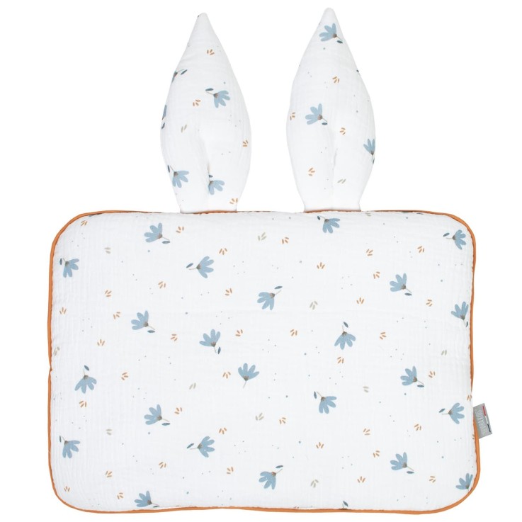Oreiller extra plat lapin en gaze de coton, Bleuet