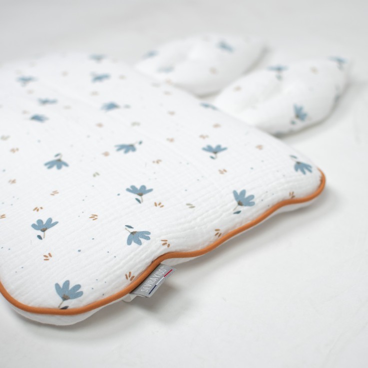 Oreiller extra plat lapin en gaze de coton, Bleuet