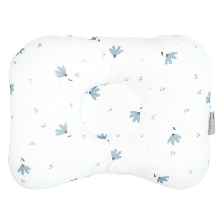 Coussin cale-tête ergonomique en gaze de coton, Bleuet
