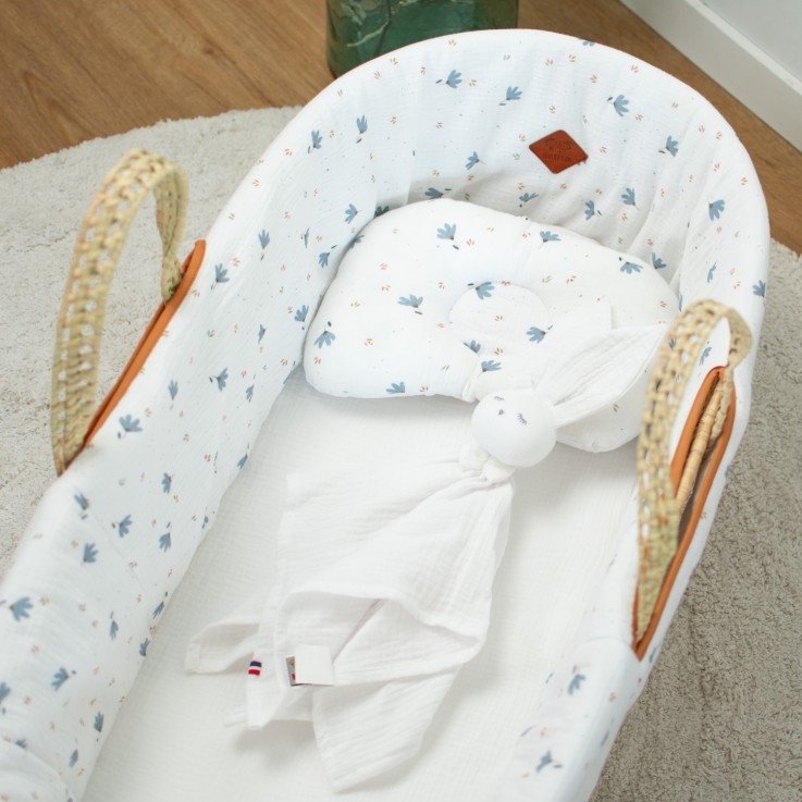Coussin cale-tête ergonomique en gaze de coton, Bleuet