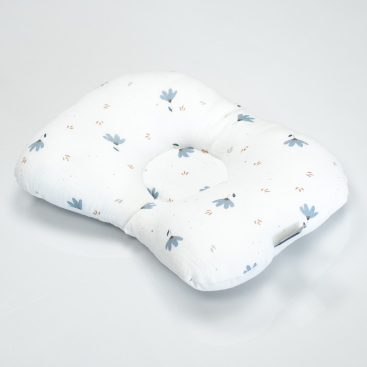Coussin cale-tête ergonomique en gaze de coton, Bleuet