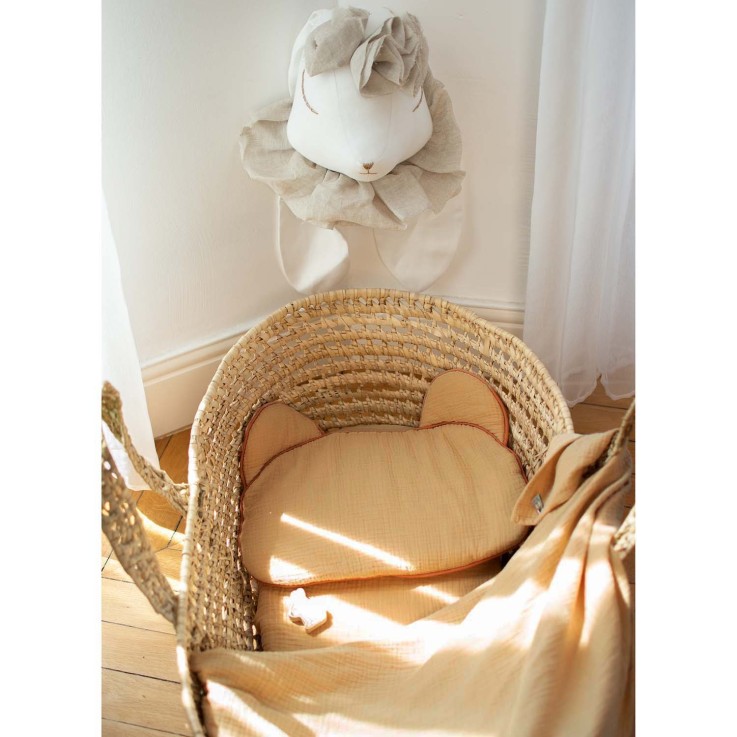 Oreiller bébé plat ourson en gaze de coton, Jeanne