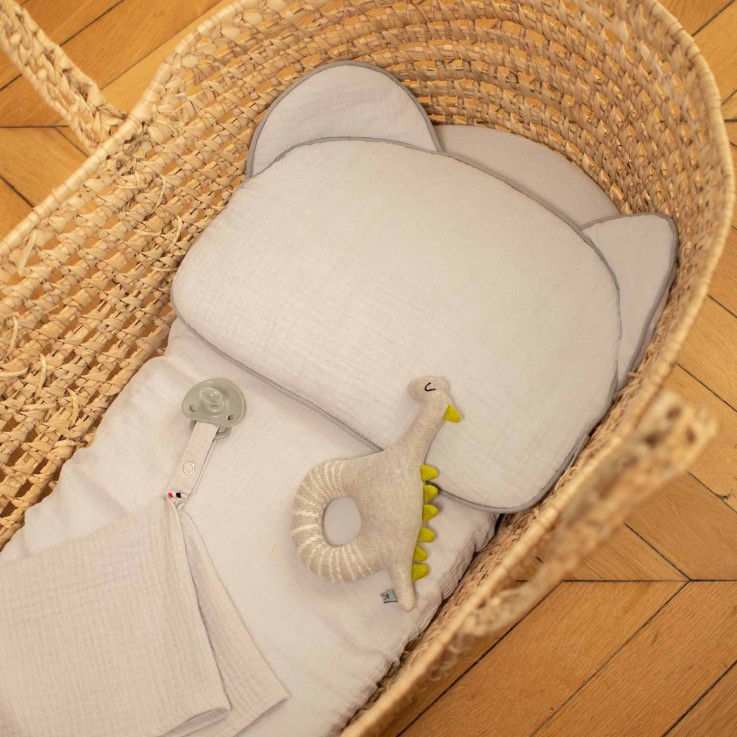 Oreiller bébé plat ourson en gaze de coton, Jeanne
