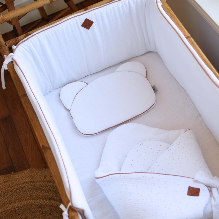 Oreiller bébé plat ourson en gaze de coton, Jeanne