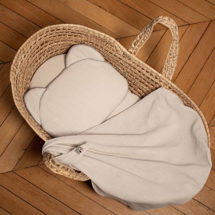 Oreiller bébé plat ourson en gaze de coton, Jeanne