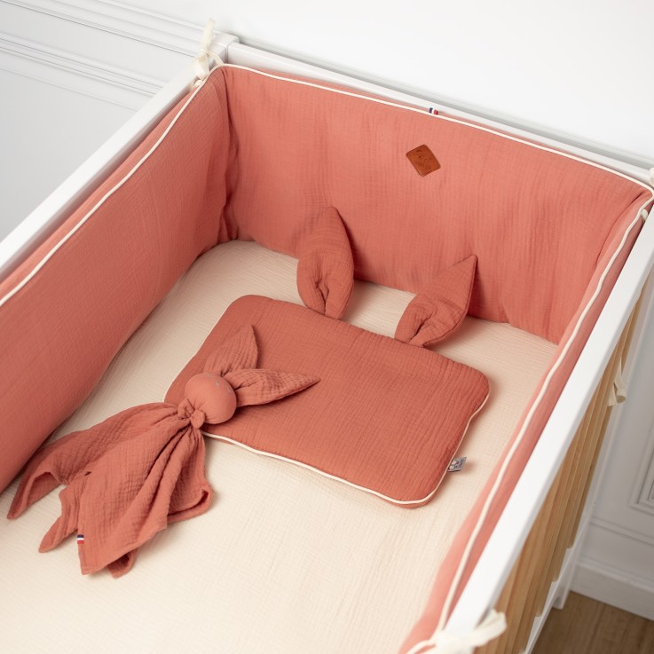 Oreiller plat lapin en gaze de coton, Jeanne