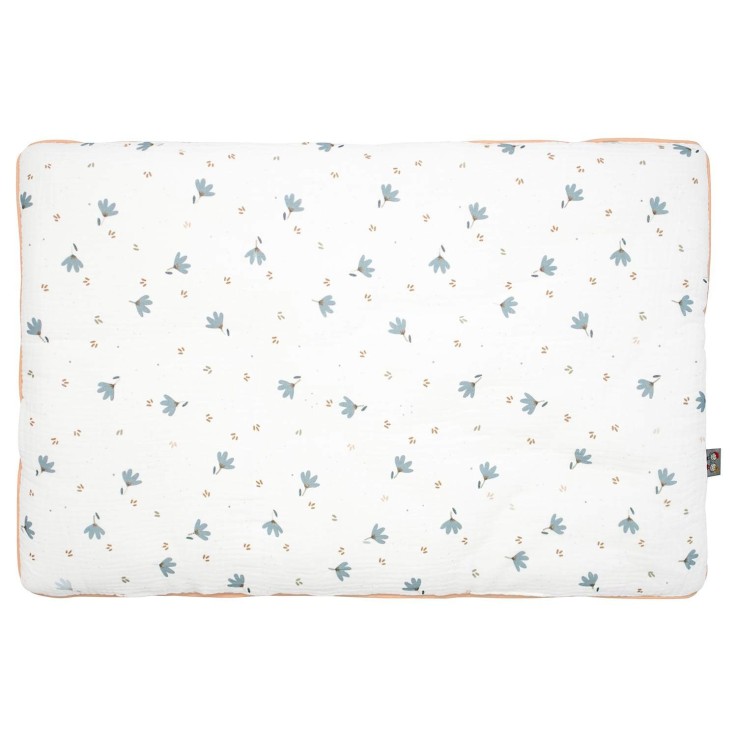 Oreiller plat réversible en gaze de coton, Bleuet