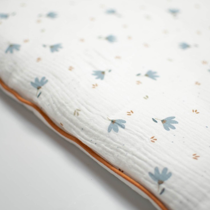 Oreiller plat réversible en gaze de coton, Bleuet
