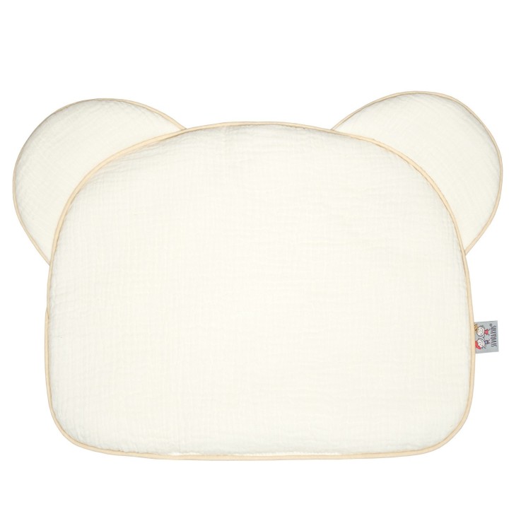 Oreiller bébé plat ourson en gaze de coton, Jeanne