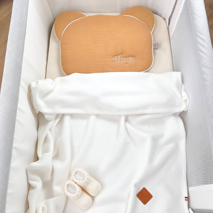 Oreiller bébé plat ourson en gaze de coton, Jeanne