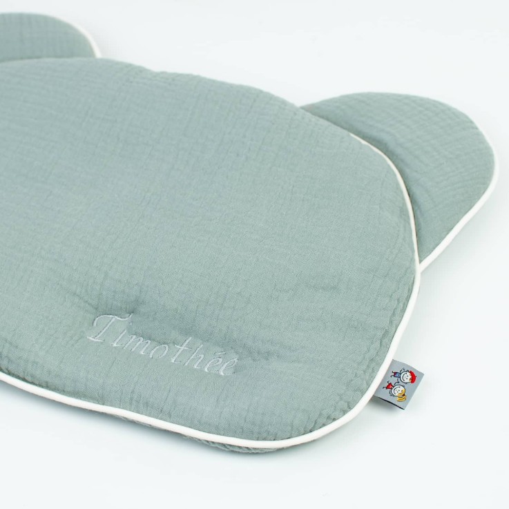 Oreiller bébé plat ourson en gaze de coton, Jeanne